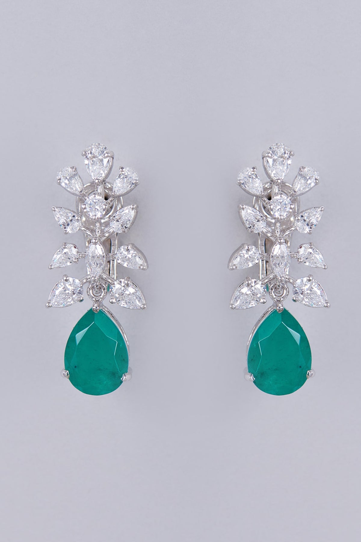 White Finish Emerald Dangler Earrings In Sterling Silver