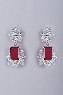 White Finish Semi-Precious Ruby Dangler Earrings In Sterling Silver