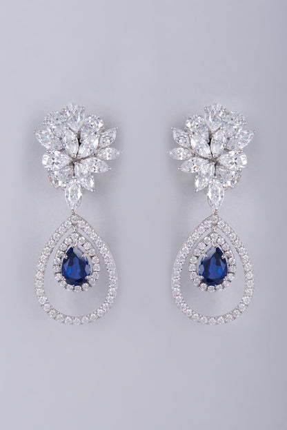 White Finish Semi-Precious Sapphire Dangler Earrings In Sterling Silver