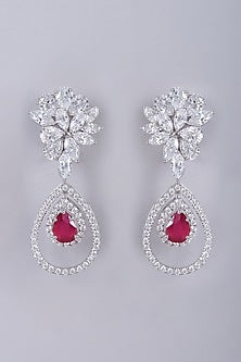 White Finish Semi-Precious Ruby Dangler Earrings In Sterling Silver