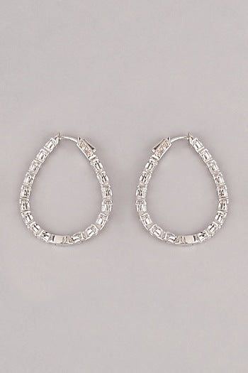 White Finish Zircon Earrings In Sterling Silver
