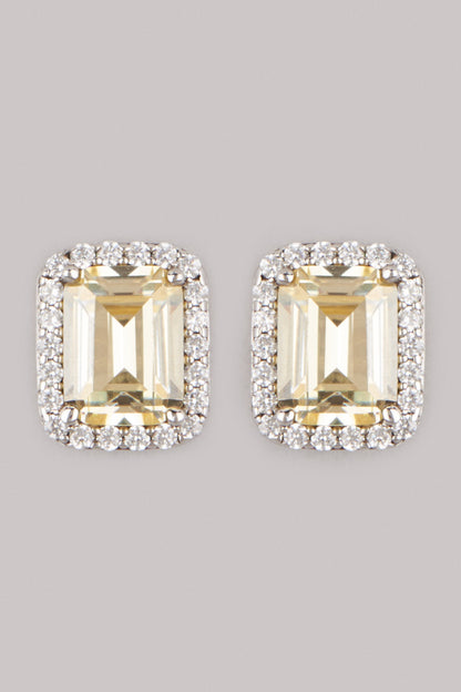 White Finish Yellow Sapphire Stud Earrings In Sterling Silver