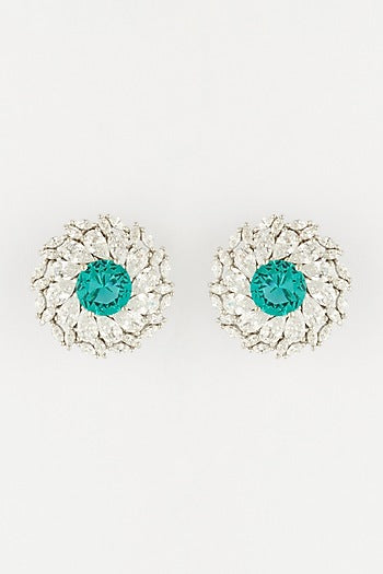 White Finish Cubic Zirconia Earrings In Sterling Silver