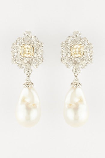 White Finish Baroque Pearl Earrings In Sterling Silver