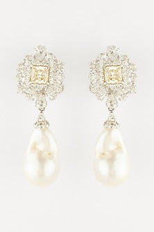 White Finish Baroque Pearl Earrings In Sterling Silver