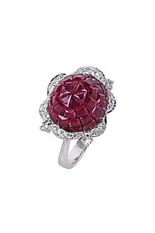 White Finish Cubic Zirconia Floral Ring In Sterling Silver