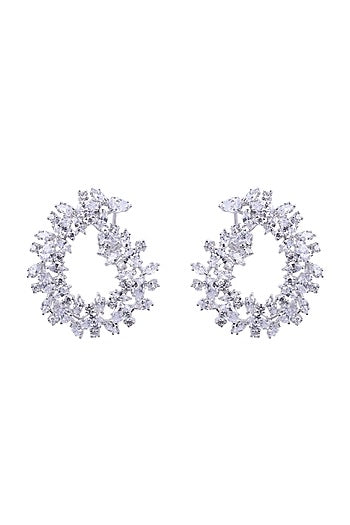 White Finish Cubic Zirconia Hoop Earrings