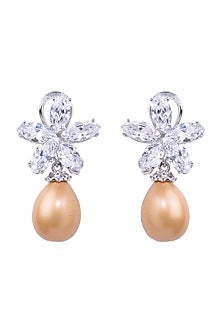 White Finish Cubic Zirconia & Pearl Earrings