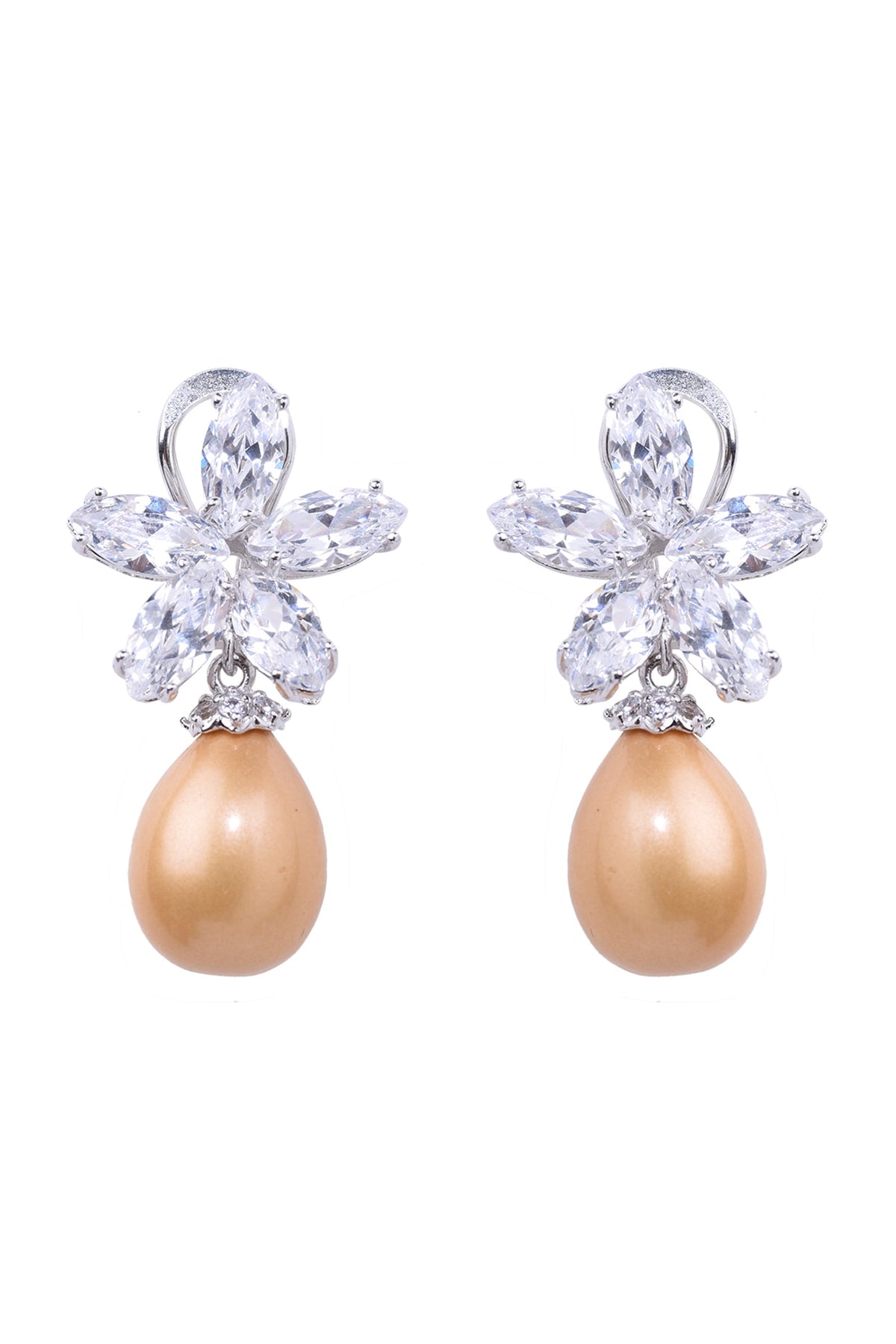 White Finish Cubic Zirconia & Pearl Earrings