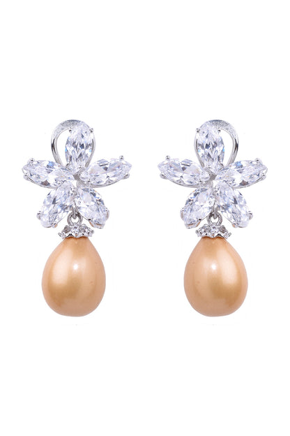 White Finish Cubic Zirconia & Pearl Earrings