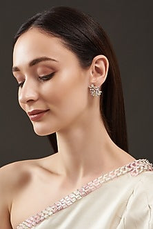 White Finish Yellow Sapphire Earrings In Sterling Silver