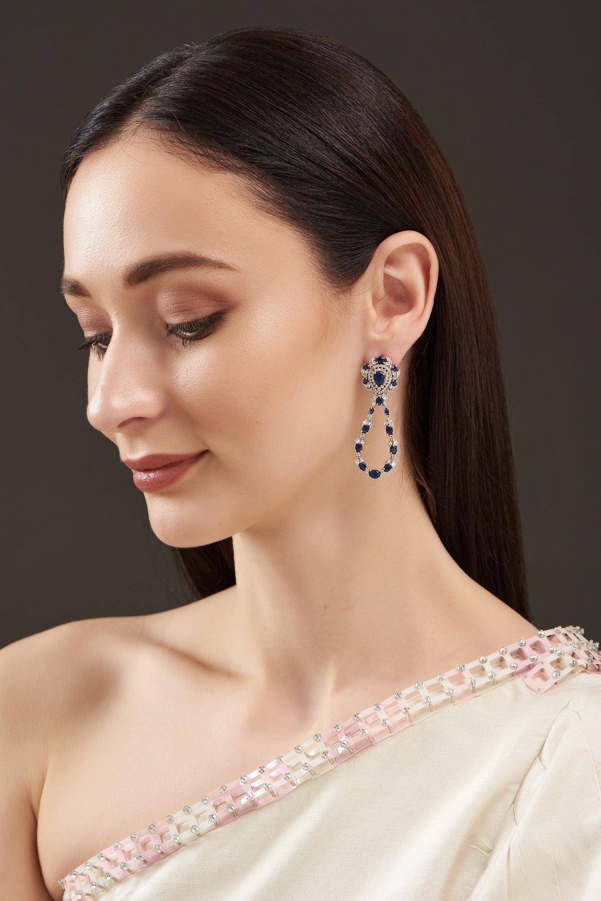 White Finish Dangler Earrings In Sterling Silver