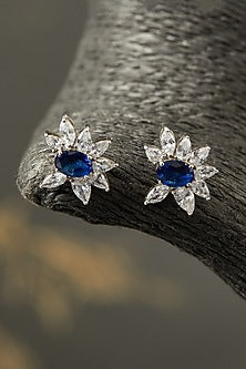 White Finish Stud Earrings In Sterling Silver