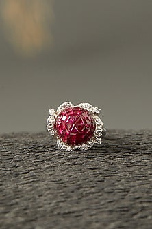 White Finish Semi Precious Ruby Ring In Sterling Silver