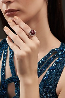White Finish Semi Precious Ruby Ring In Sterling Silver