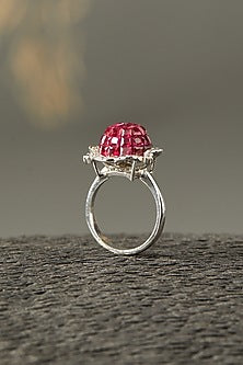 White Finish Semi Precious Ruby Ring In Sterling Silver