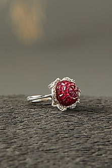 White Finish Semi Precious Ruby Ring In Sterling Silver