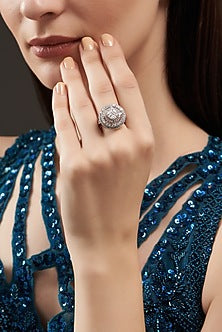 White Finish Tiered Solitaire Ring In Sterling Silver