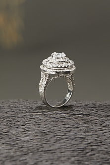 White Finish Tiered Solitaire Ring In Sterling Silver