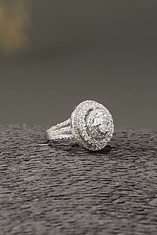 White Finish Tiered Solitaire Ring In Sterling Silver