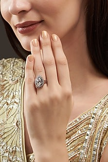 White Finish Pear Solitaire Ring In Sterling Silver