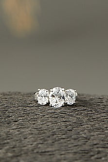 White Finish Oval Solitaire Ring In Sterling Silver