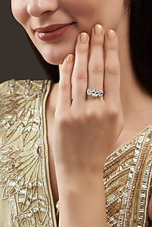 White Finish Oval Solitaire Ring In Sterling Silver