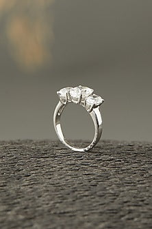 White Finish Oval Solitaire Ring In Sterling Silver
