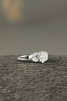White Finish Oval Solitaire Ring In Sterling Silver