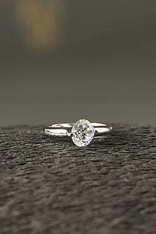 White Finish Round Solitaire Ring In Sterling Silver