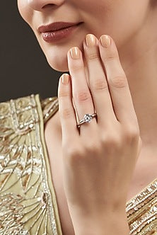 White Finish Round Solitaire Ring In Sterling Silver