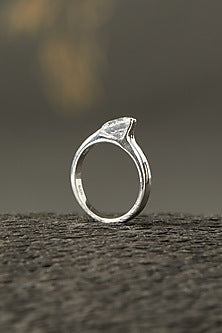 White Finish Round Solitaire Ring In Sterling Silver