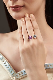 White Finish Amethyst Ring In Sterling Silver