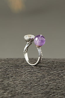 White Finish Amethyst Ring In Sterling Silver