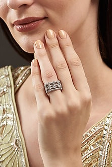 White Finish Zircon Ring In Sterling Silver
