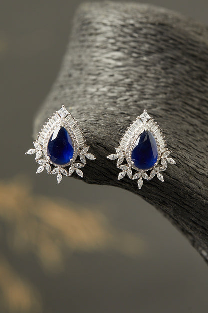 White Finish Stud Earrings In Sterling Silver