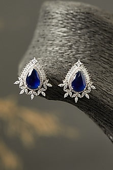 White Finish Stud Earrings In Sterling Silver