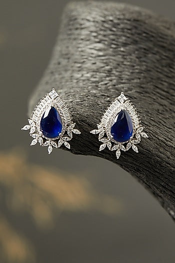 White Finish Stud Earrings In Sterling Silver