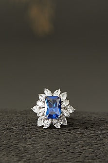 White Finish Sapphire Ring In Sterling Silver