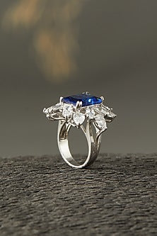 White Finish Sapphire Ring In Sterling Silver