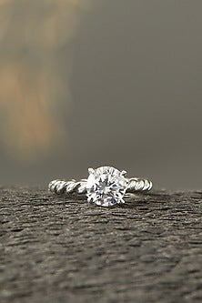 White Finish Twisted Ring In Sterling Silver