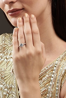 White Finish Twisted Ring In Sterling Silver