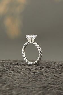 White Finish Twisted Ring In Sterling Silver