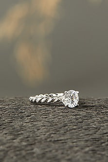 White Finish Twisted Ring In Sterling Silver