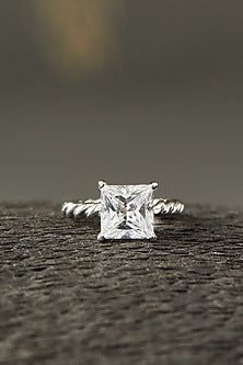 White Finish Princess-Cut Ring In Sterling Silver With Zircon