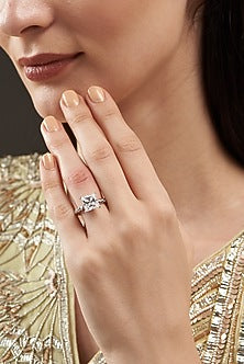 White Finish Princess-Cut Ring In Sterling Silver With Zircon