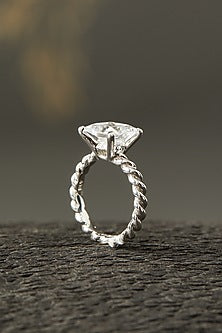 White Finish Princess-Cut Ring In Sterling Silver With Zircon