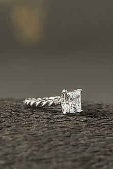 White Finish Princess-Cut Ring In Sterling Silver With Zircon