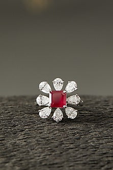 White Finish Ring In Sterling Silver With Ruby
