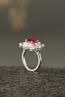 White Finish Ring In Sterling Silver With Ruby
